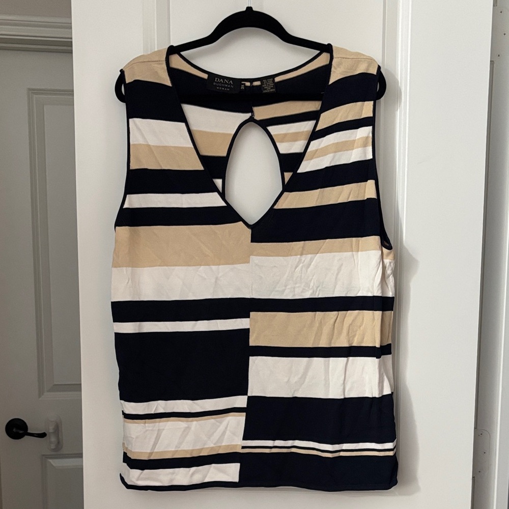 Dana Buchman Women's Geometric Sleeveless Top - Black, Cream, and Tan